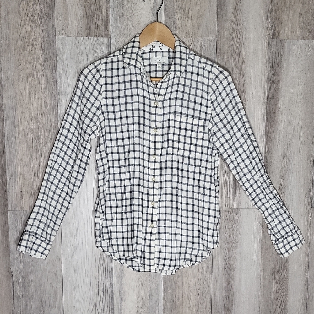 Lucky Brand Womens‎ XS Plaid Button Up Shirt Metallic Western Modern Cowgirl